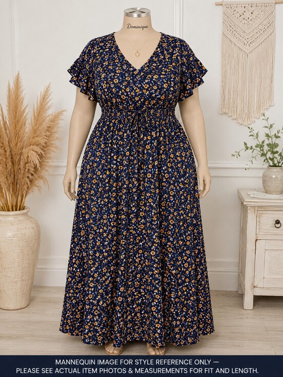 Rusttydustty Dresses & Skirts - Plus Size 1X Navy Floral V-Neck Maxi Dress Rusttydustty Modern Bohemia Crush NWT